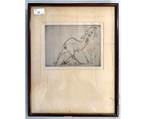 John Skeaping (1901-1980), Study of a deer feeding from a branch, etching with drypoint, signed and dated 1928 in penil, 22x1