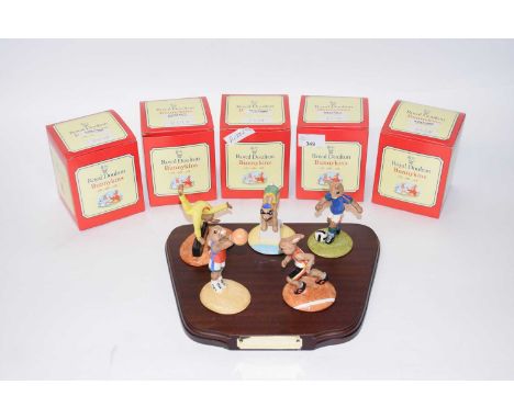 Royal Doulton Bunnykins games figures, limited edition 338 of 2500, comprising five figures and stand, the figures being Swim