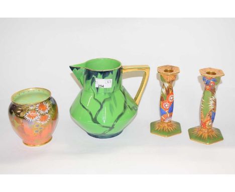 A Carlton ware jug from the Handcraft Series, the green coloured jug with trailing leaf design together with a pair of Art De