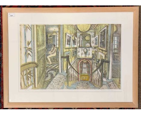 RICHARD BAWDEN RWS NEAC RE (B.1936); 'Staircase to the Library' etching and aquatint with hand-colouring, limited 50/85 signe