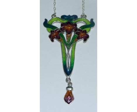 An Art Nouveau style silver and enamel necklace