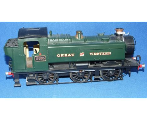A hand built 0 gauge pannier tank engine, 0-6-0, in Great Western green livery