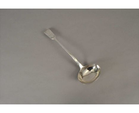 A Victorian silver Fiddle pattern soup ladle, George Adams for Chawner &amp; Co, London 1847, with engraved inscription to th