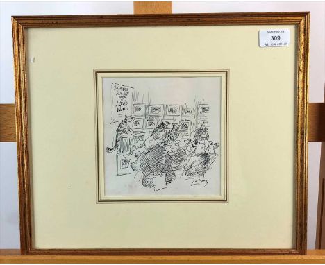 Larry (20th century), 'Sotheby's Auction of Louis Wain', signed, pen and ink, 15 x 15cm, together with a sketch of an old lad