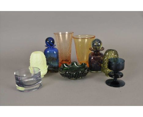 A group of early-mid 20th century coloured glass including a heavy Murano lime green vase attributed to Archimede Seguso, 16.