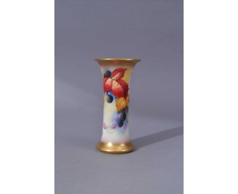 A Royal Worcester trumpet vase dated 1932 decorated by Kitty Blake with hand painted blackberries, artist signed, shape G923,