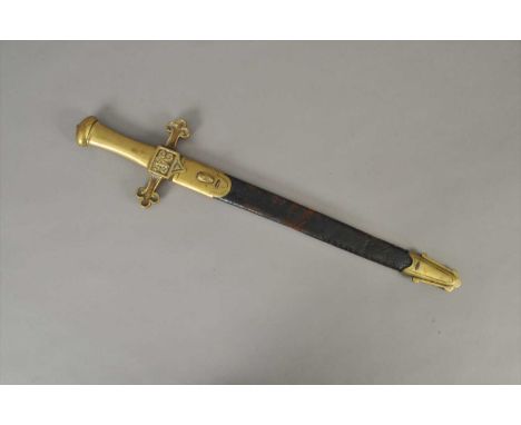 A Victorian Bandsman's sword, the brass scabbard with VR cypher, the double-edged blade 32.5cm long, overall length 46.5cm, h