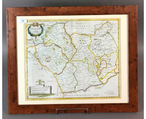 R Morden, Map of Leicestershire, hand coloured engraving, 36 x 42cm (PL), together with a Morden map of Wiltshire and assorte