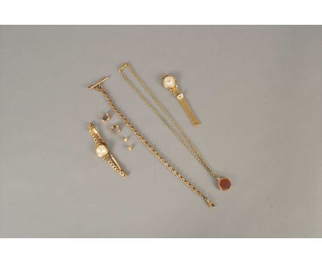 A 9ct gold Rotary bracelet wristwatch, together with a 9ct gold Buren bracelet wristwatch, two pairs of yellow metal earrings