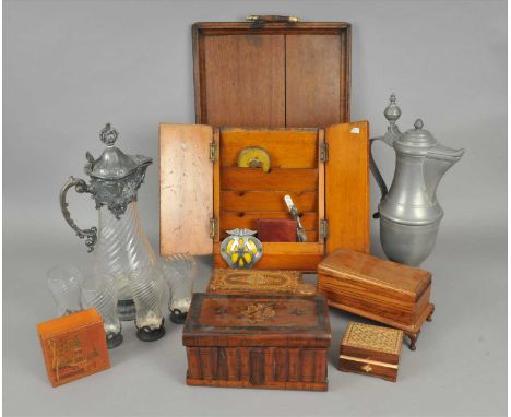 A miscellaneous collection to include a small early 20th century letter stand with a hinged folding front, a AA automobile ba