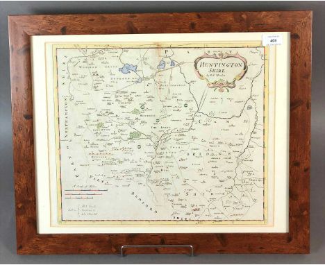 R Morden, Map of Huntingdonshire, hand coloured engraving, 36 x 42cm (Pl), together with a map titled 'Lincolniae comitatus u