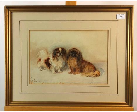 M F Burnett, Portrait of two dogs, signed and dated 1923, watercolour, 24 x 34cm