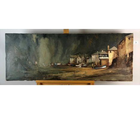 Jack R Mould, Mousehole, signed and dated 1984 verso, oil on canvas, 46 x 124cm