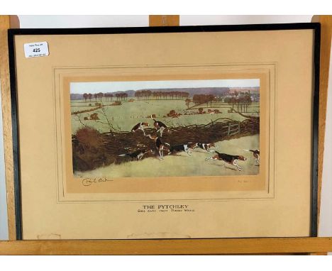 James Mortimer, a pair of watercolours of Italian lakes, together with a Hunting print signed in pencil Cecil Aldin, a gouach