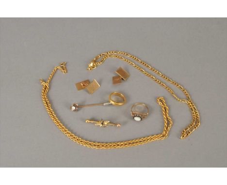 A 9ct gold rope twist chain, together with a further 9ct gold chain, a pair of 9ct gold cufflinks, a 22ct gold wedding band, 