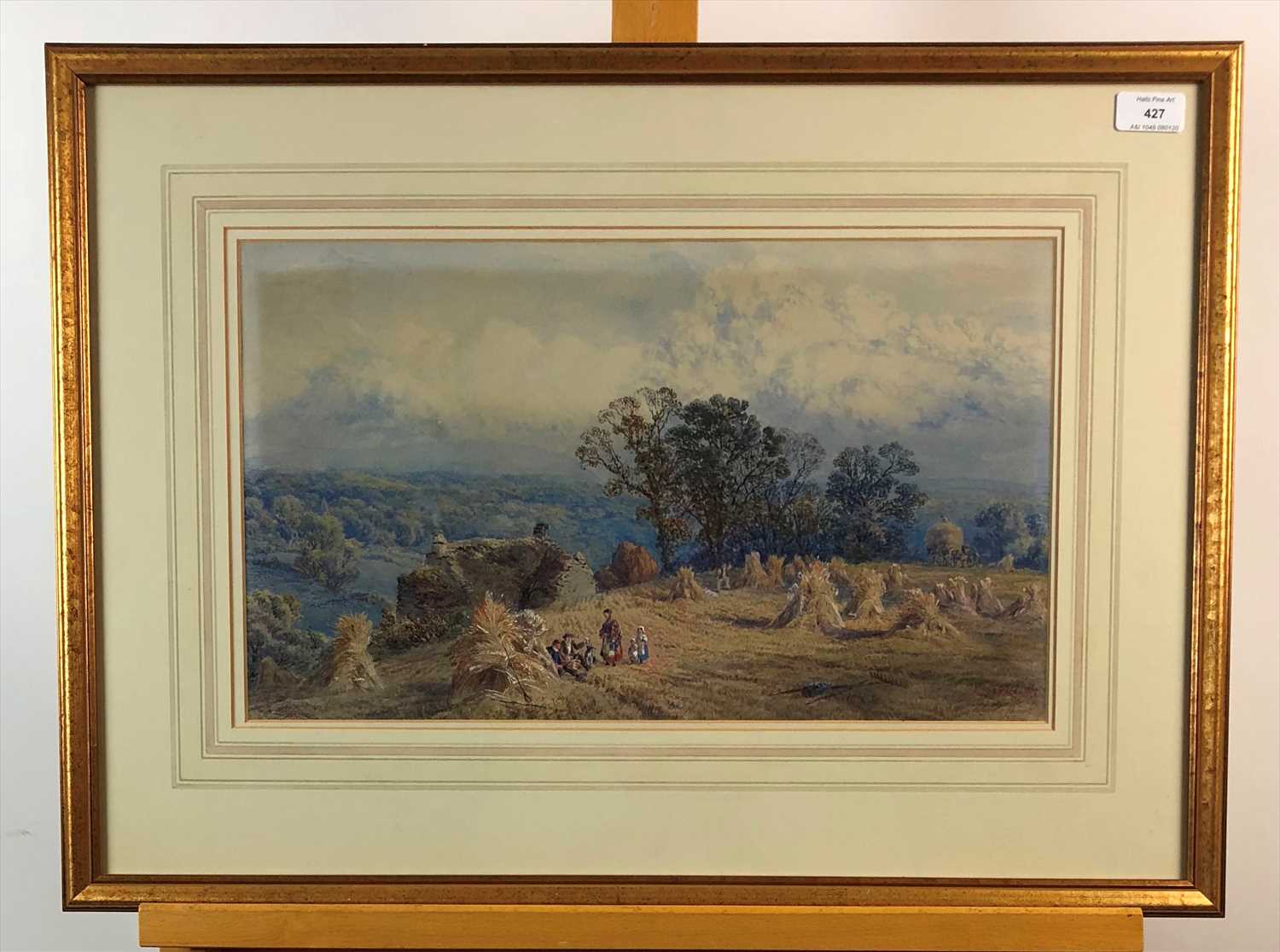 H Ward, Harvest Time, signed and dated 1869, watercolour, 22 x 46cm