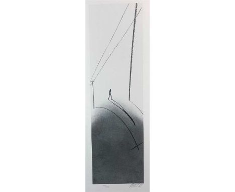 Mackenzie Thorpe (British Contemporary), Man Walking Through Telegraph Poles, photo lithograph, 775/850 edition, dated 2000, 