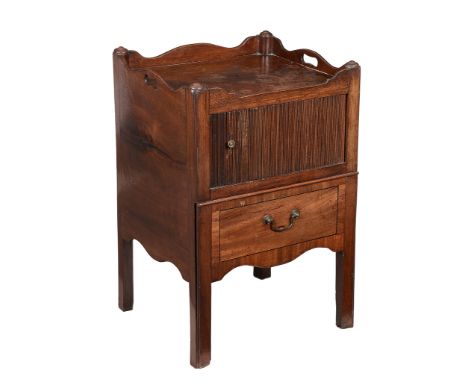 A George III mahogany night commode, circa 1780   A George III mahogany night commode,   circa 1780, with tambour fronted cup