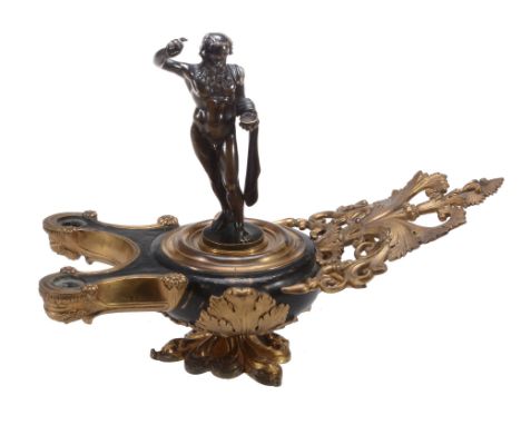 A gilt and patinated bronze colza oil table lamp in the Regency 'Grecian   A gilt and patinated bronze colza oil table lamp i