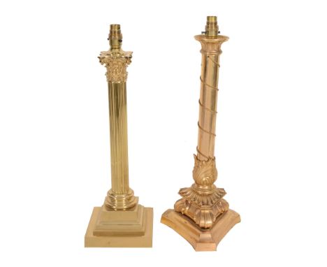 A gilt metal columnar table lamp, circa 1900 A gilt metal columnar table lamp, circa 1900, converted from an oil lamp for ele