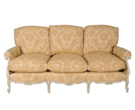 A cream painted and upholstered sofa in Louis XV style , 20th century   A cream painted and upholstered sofa in Louis XV styl