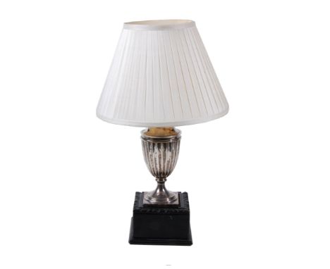 An Edwardian silver urn fitted as a table lamp, hallmarked for Sheffield, 1903   An Edwardian silver urn fitted as a table la