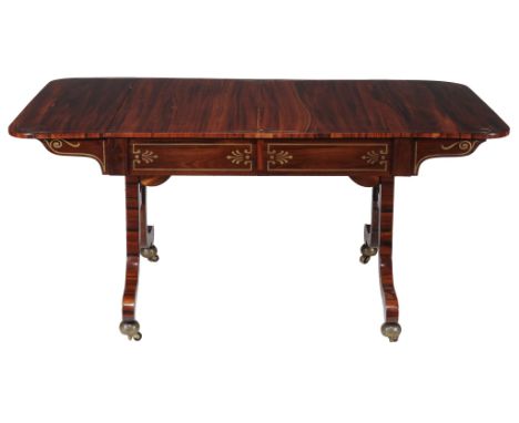 A Regency goncalo alves and brass inlaid sofa table , circa 1815   A Regency goncalo alves and brass inlaid sofa table  , cir