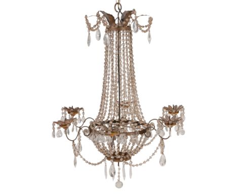 A Continental metal and cut glass hung six light chandelier, late 19th century   A Continental metal and cut glass hung six l