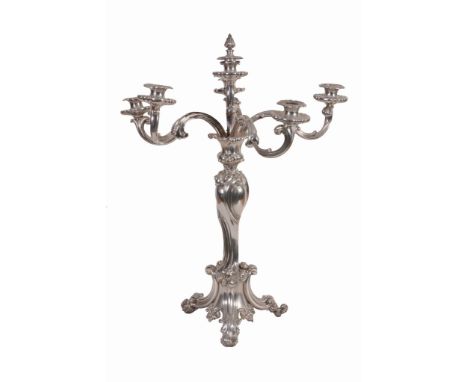 A Sheffield plate six light candelabrum, circa 1830 A Sheffield plate six light candelabrum, circa 1830, with five sockets on