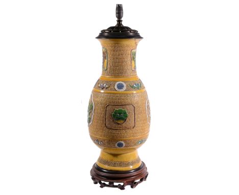 A large Chinese yellow-ground baluster vase, late 19th century or 20th century A large Chinese yellow-ground baluster vase, l