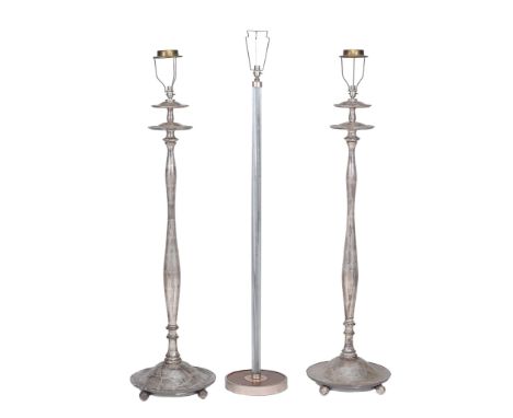 A pair of silvered wood Art Deco style standard lamps , circa 1930 A pair of silvered wood Art Deco style standard lamps , ci