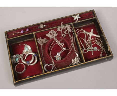 A tray of mainly silver jewellery including turquoise opal, silver earings and rings etc. 