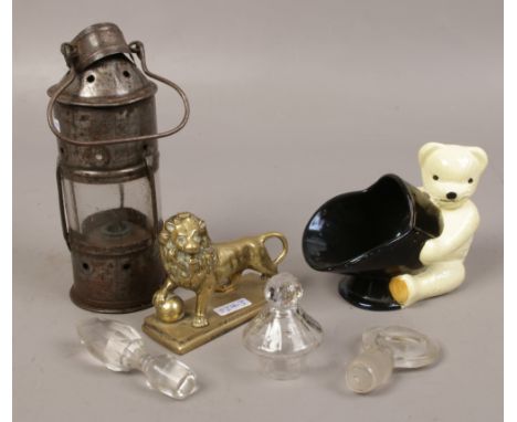 A group of collectables to include Wakefield miners lamp, Pountney &amp; Co. Smith Parkinson &amp; Cole Ltd coal bear etc. 