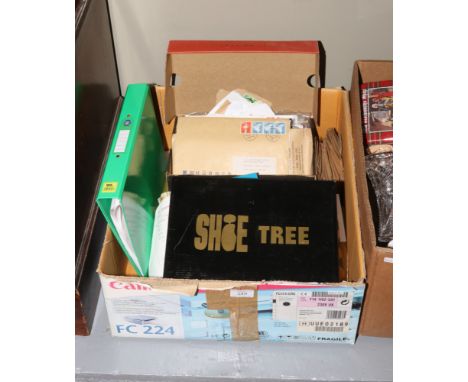 A box of assorted stamps; including first day covers, loose stamps and catalogues etc. 