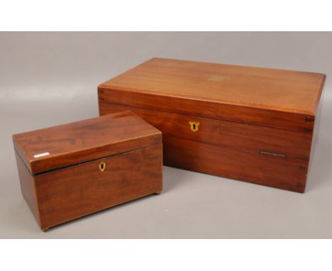 A mahogany cutlery box, along with a Victorian mahogany tea caddy. 