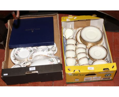 Two boxes of bone china to include Tuscan china tea set in the Plant design and Royal Worcester June Garland. 