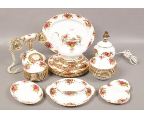 A collection of Royal Albert Old Country Roses to include dinnerwares, table lamp, telephone etc, approximately 37 pieces. 