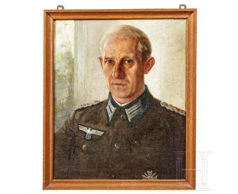 Portraitgemälde eines Oberstabsarztes oder eines Majors im Truppensonderdienst  Öl auf Hartkarton, darstellend den Offizier i