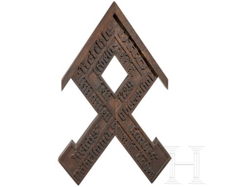 Reichsnährstand/Erbhof in Baden - große Odal-Rune aus Holz  Hartholz, mehrteilig gefertigt, geschnitzt. Bezeichnung "Reichsnä