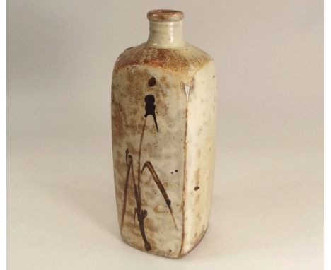 WILLIAM MARSHALL.
A William Marshall, Leach Pottery cut-sided bottle vase decorated with bamboo motifs on all four sides. Per