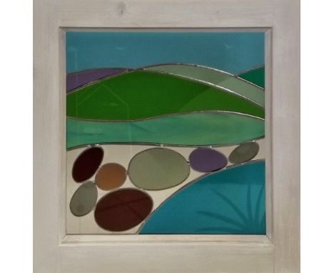 JULIA MILLS.
'Cornish Engine House.' An etched & leaded glass panel.
32 x 32cm.