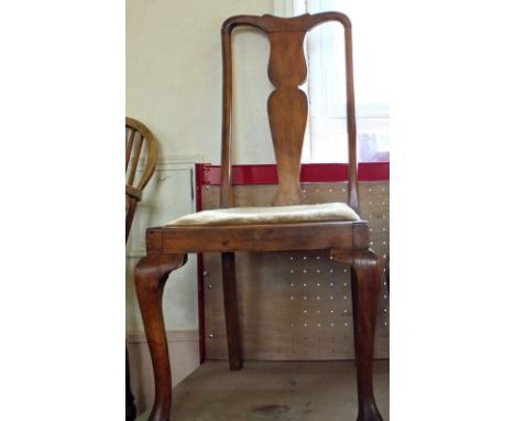 A stripped standard lamp, two Queen Anne style chairs, Oak sewing box and a fire screen