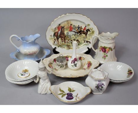 A Collection of Various Floral and Rose Decorated China to comprise Small Wash Jug and Bowl, Similar Example, Bowls, royal Wo