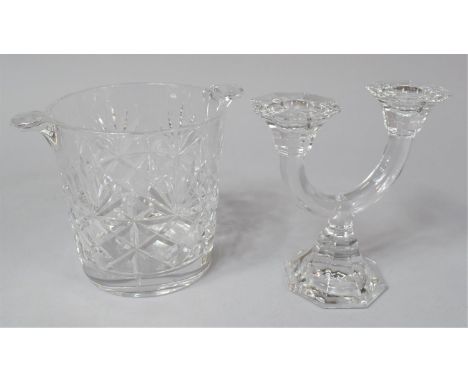 A Cut Glass Ice Bucket together with a Villeroy and Boch Two Branch Candelabra 