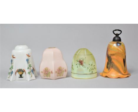 A Collection of Four Vintage Coloured Glass Light Shades 