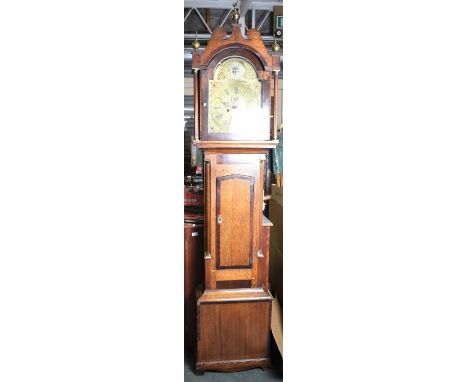 A 19th Century Oak and Mahogany Longcase Clock with Arched Brass Dial Having Subsidiary Seconds Dial, Case with Quarter Reede