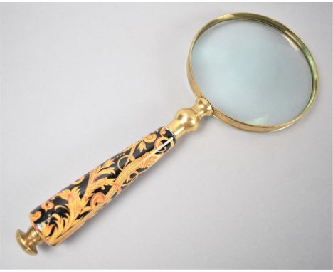 A Reproduction Brass Mounted Magnifier Glass with Ceramic Handle, 25.5cm Long 