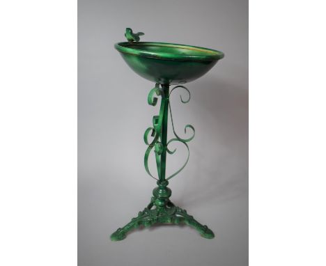 A Green Painted Bird Bath on Tripod Support, 32cm Diameter and 67cm high 