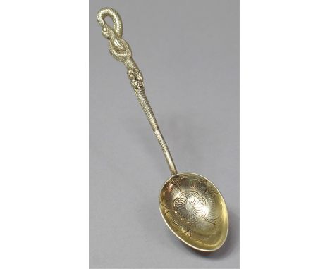 A Chinese Silver Teaspoon, C.1930-40, Nagasaki, with Snake and Rat Handle 