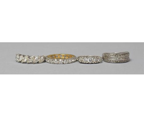 A Collection of Four Silver and White Stone Ladies Dress Rings to Include Vintage Boat Style, Eternity etc 